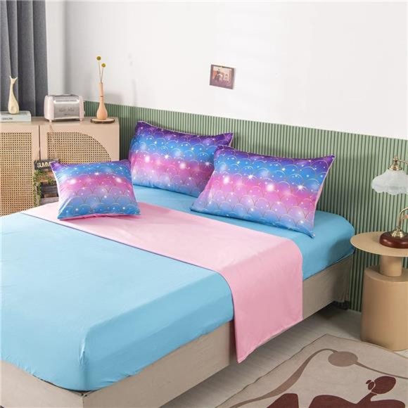6Pcs Mermaid Scale Comforter Sets TwinSize,3D Pink Glitter Bed in A Bag for Teen - Picture 2 of 7